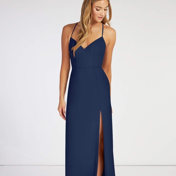 Azazie Navy Blue Maxi Dress - Picture 1 of 4